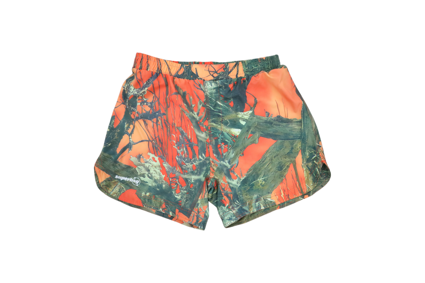 jiu jitsu training shorts with orange camo pattern