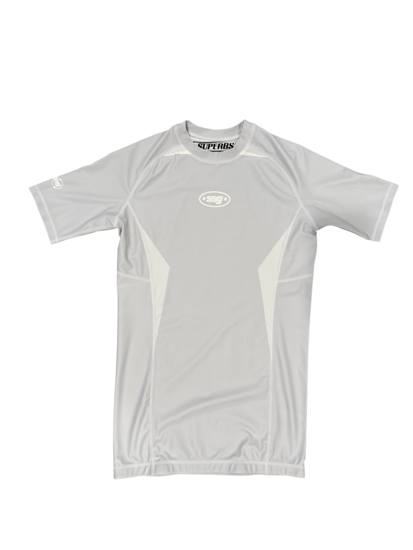 clean simple superb submission grapplers light gray jiu jitsu rash guard