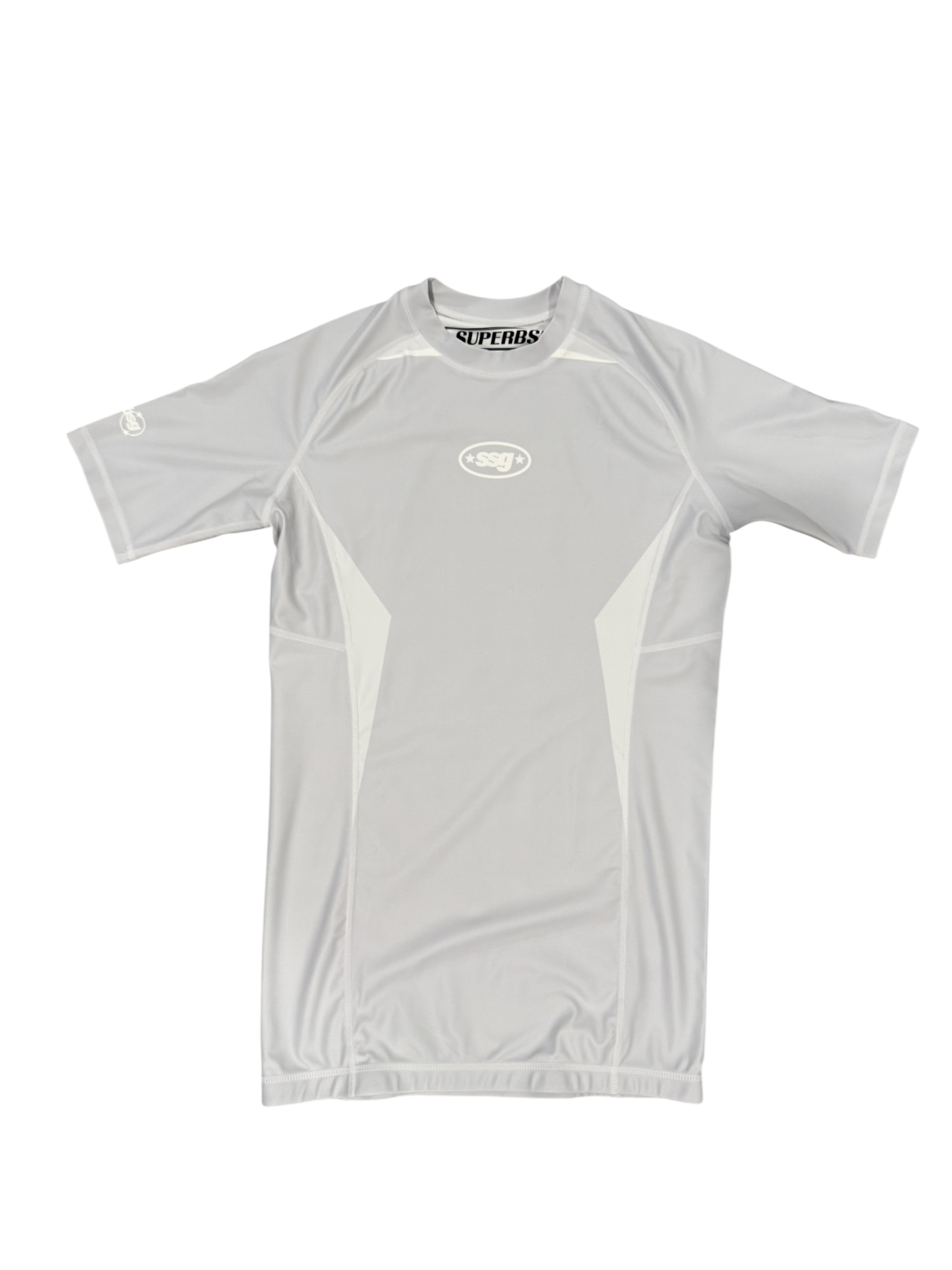 clean simple superb submission grapplers light gray jiu jitsu rash guard